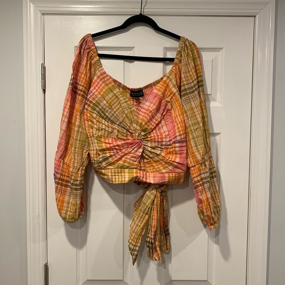 Eloquii Plaid Twist Front Tie Waist Crop Top